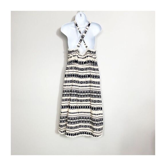 JOA Los Angeles Strappy Halter Navy Blue & Cream Aztec Print Size L - Picture 4 of 6
